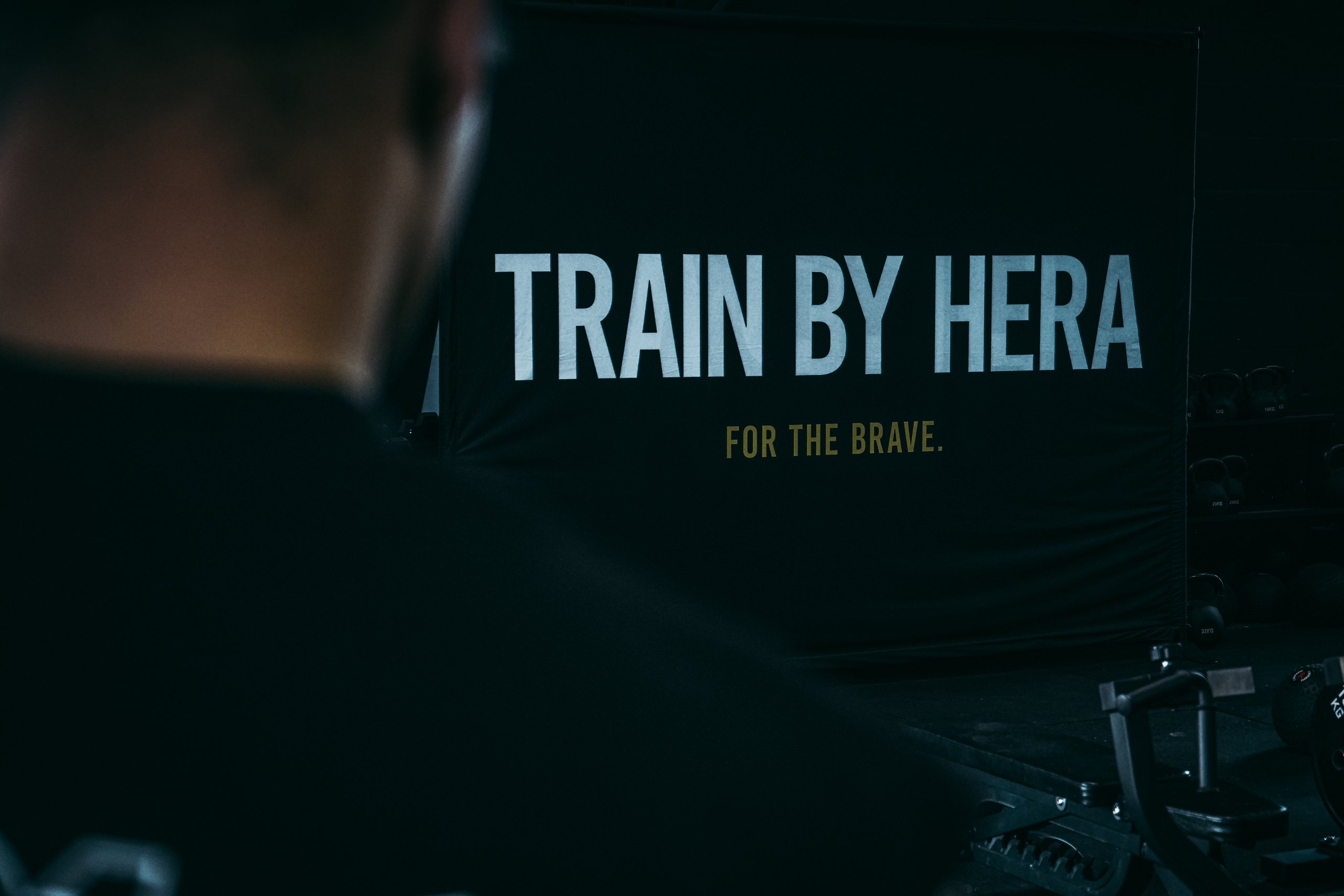 A Train By HERA backdrop reading For The Brave, seen over a spectator's shoulder
